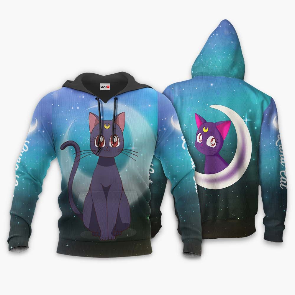 Sailor Moon Hoodie Luna Cat Cute Galaxy Blue Hoodie Anime Clothing   