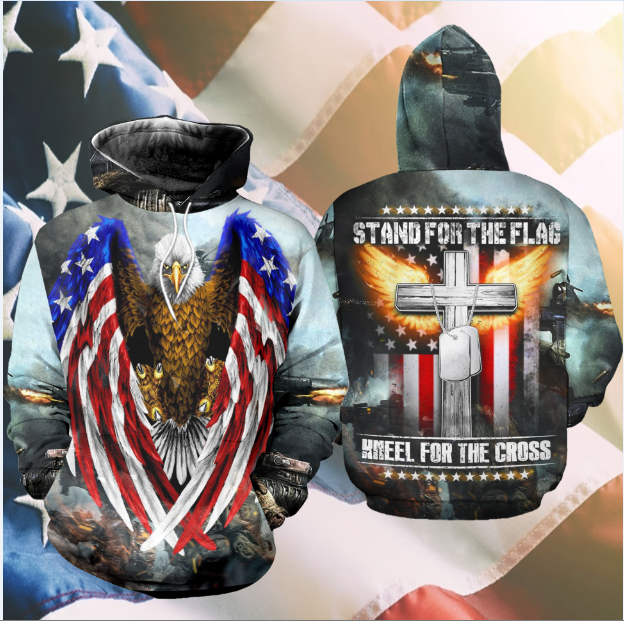 US Army Veteran 3d Hoodie Kneel For The Cross American Flag Eagle 3D Hoodie