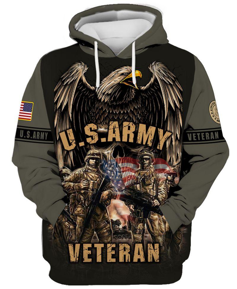 United States Army Veteran Hoodie Black Eagle Soldier Full Size Adult 3D T-shirt Hoodie