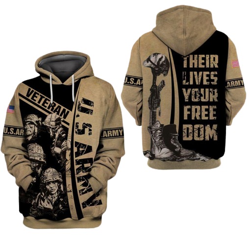 U.S Army Veteran Hoodie Military Gifts Soldier Their Lives Your Freedom Brown Adult 3D Hoodie Apparel