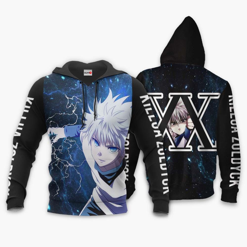 Hunter X Hunter Hoodie Killua Zoldyck XX Lighting Skill Black Blue Hoodie   Hunter Hunter Merch