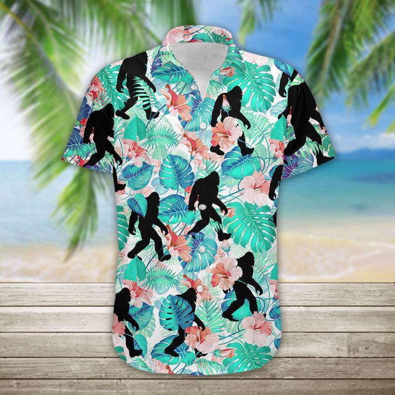 Bigfoot Hawaiian Shirt Hibiscus Tropical Forest Hawaii Shirt