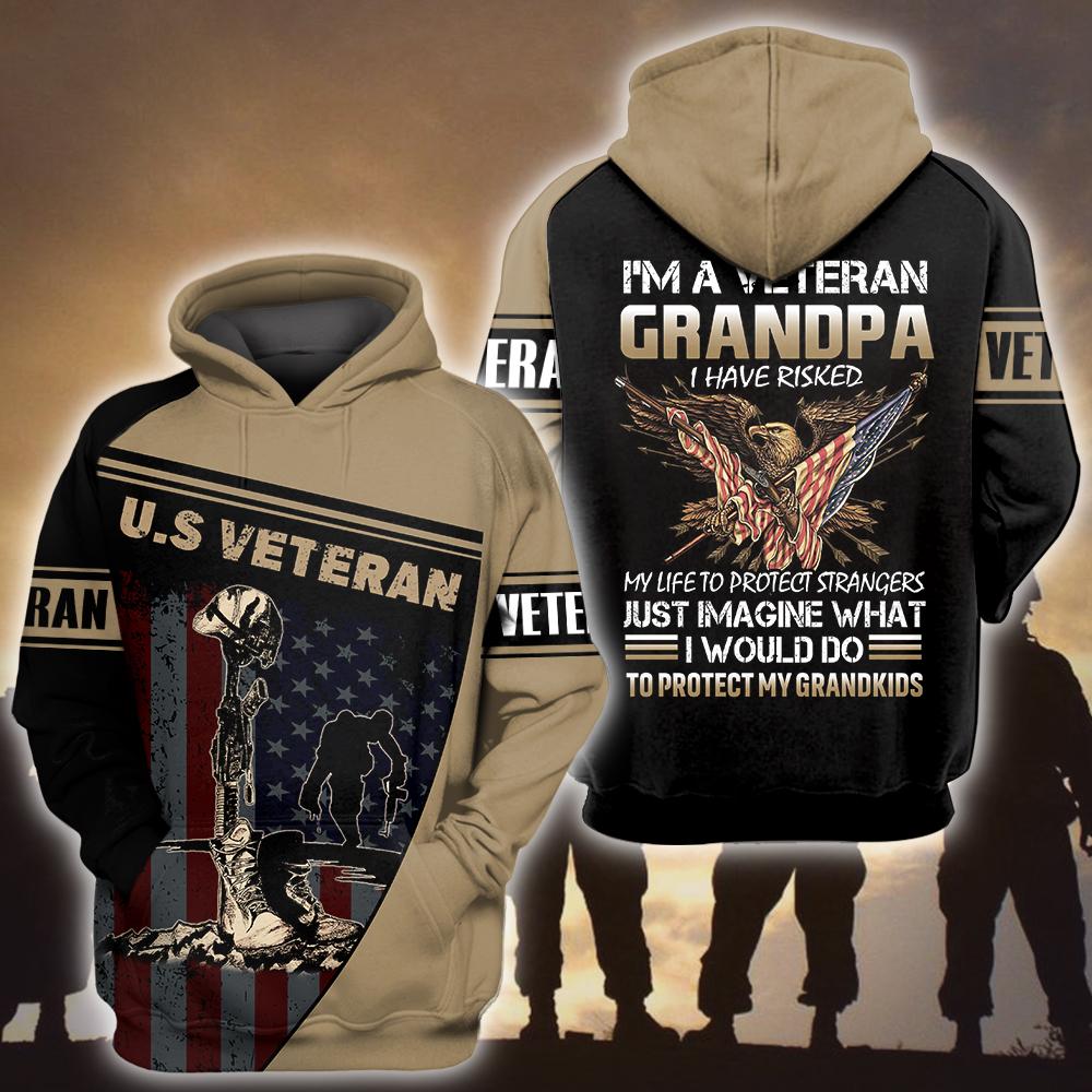 Grandpa US Veteran Hoodie I'm A veteran Grandpa Hoodie Father's Day Gift