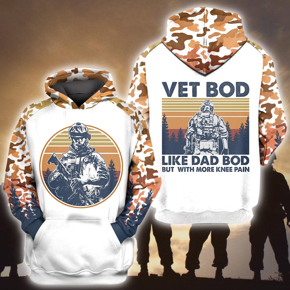 Veteran Hoodie Vet Bod Like A Dad Bod But With More Knee Pain 3D All Over Printed Hoodie Apparel