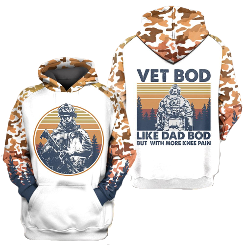 Veteran Hoodie Vet Bod Like A Dad Bod But With More Knee Pain 3D All Over Printed Hoodie Apparel