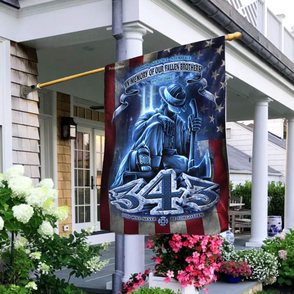 Gifury Patriot Day House Flag September 11th Flag In Memory Of Our Fallen Brothers 343 Firefighter Blue House Flag Patriot Day Flags 2022