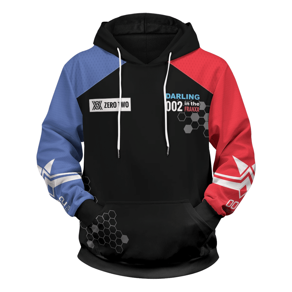  Darling In The Franxx Hoodie Darling In The Franxx Zero Two XX Bee Nest Pattern Black Hoodie Adult Unisex Anime Clothing