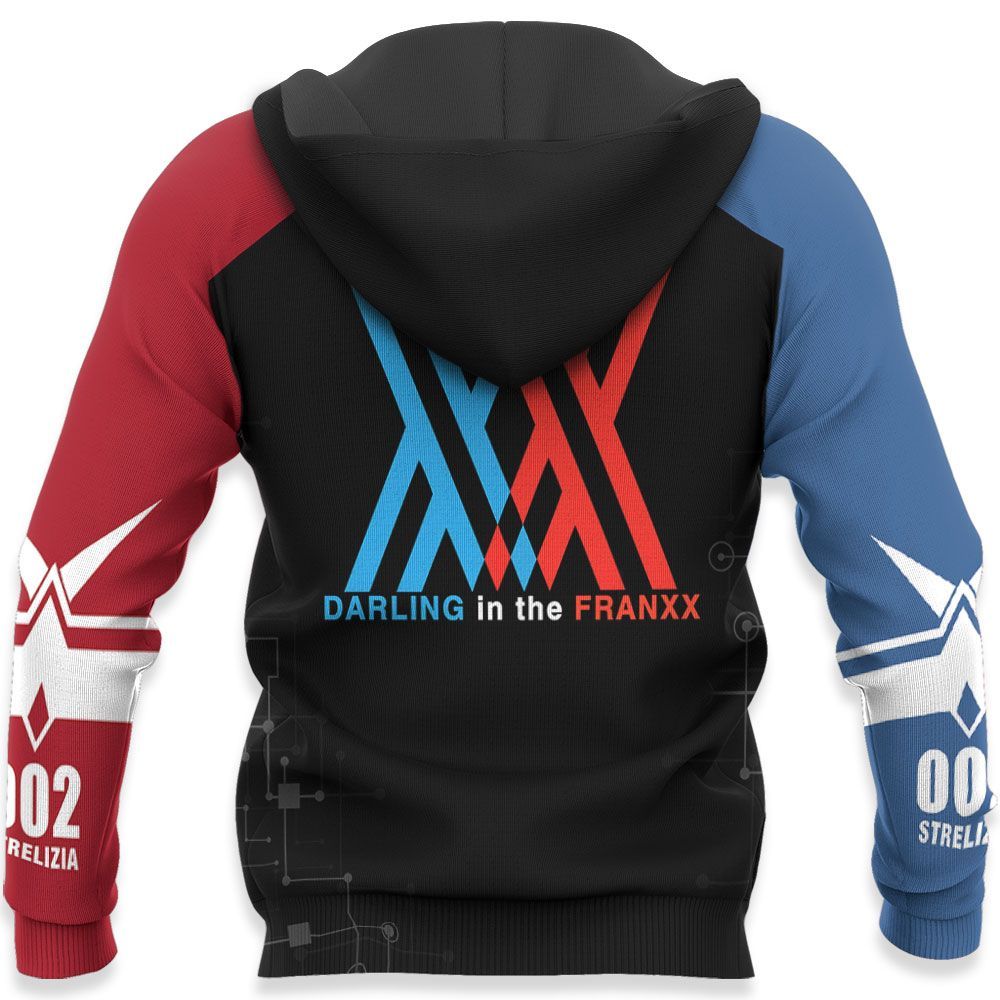  Darling In The Franxx Hoodie Darling In The Franxx Zero Two XX Strelitzia 02 Black Blue Red Hoodie Adult Unisex Anime Clothing