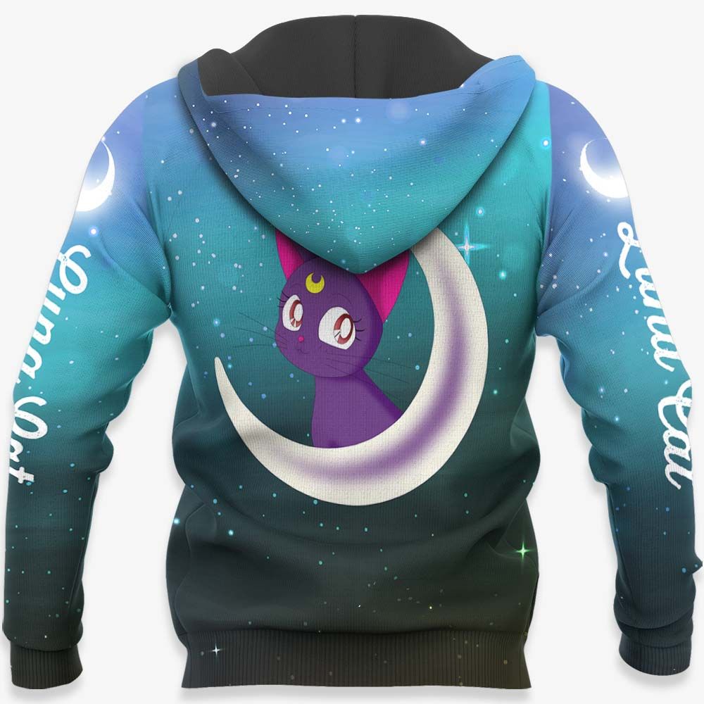 Sailor Moon Hoodie Luna Cat Cute Galaxy Blue Hoodie Anime Clothing   