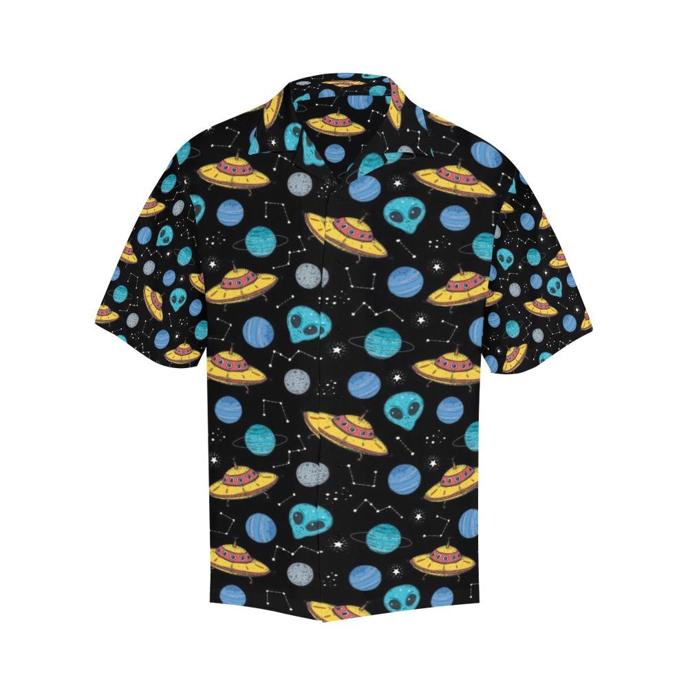 Gifury UFO Alien Hawaii Shirt Yellow UFO Blue Alien Blue Planet Pattern Hawaiian Shirt UFO Aloha Shirt 2022