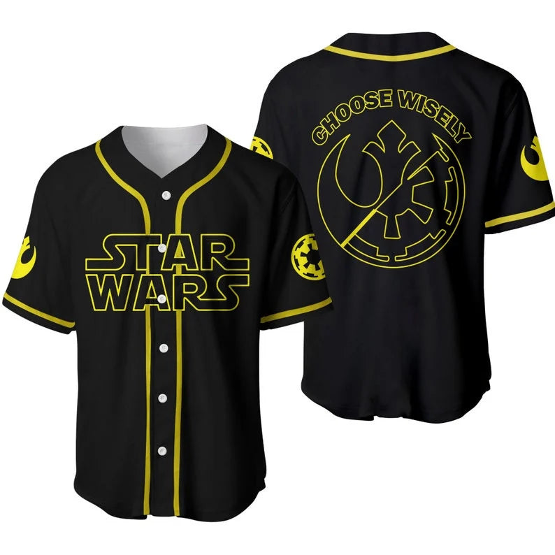 Star Wars Jersey Star Wars Galactic Empire And Rebel Alliance Symbols Choose Wisely Yellow Black Jersey Shirt Star Wars Baseball Jersey For Men