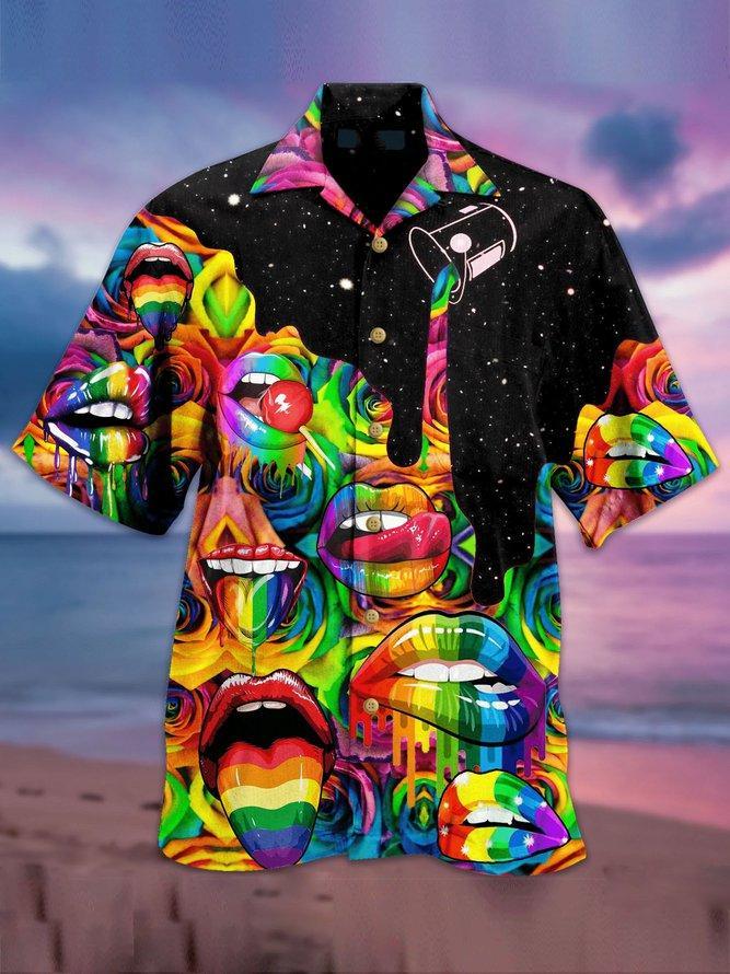 LGBT Hawaiian Shirt LGBT Rainbow Color Mouths Candy Graphic Design Hawaii Aloha Shirt Adult Unisex Full Print