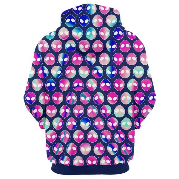 Alien Hoodie Radiant Color Pink Alien Head Pattern Hoodie Apparel Adult Full Print