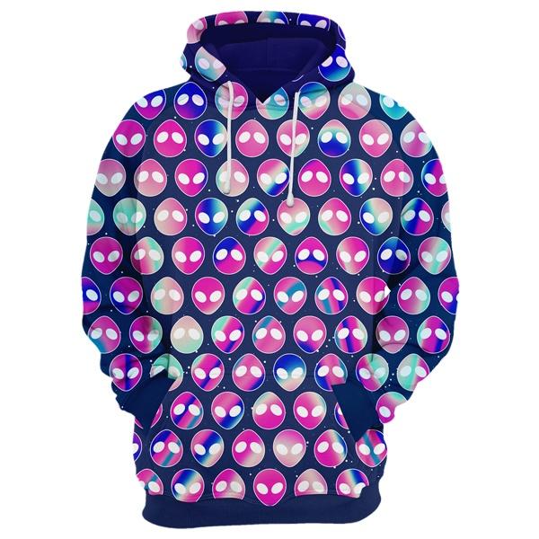 Alien Hoodie Radiant Color Pink Alien Head Pattern Hoodie Apparel Adult Full Print