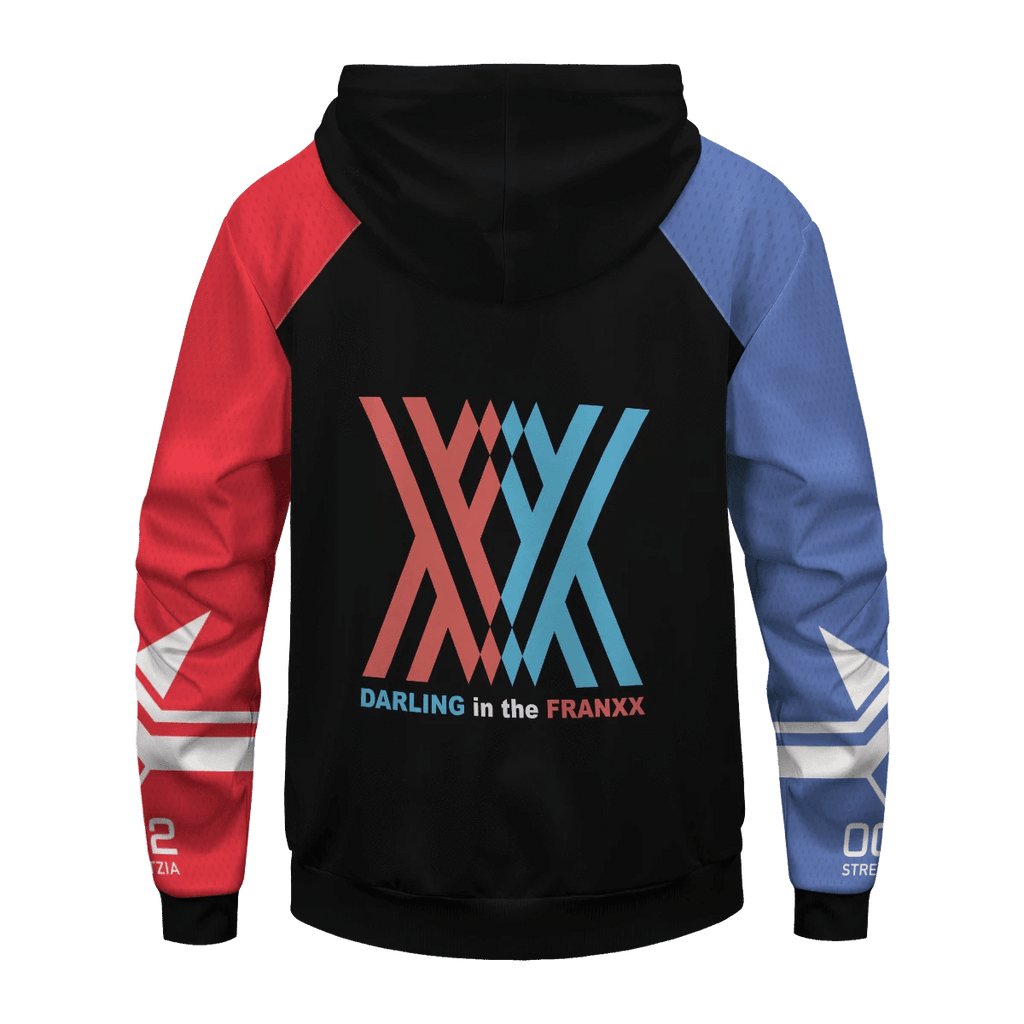  Darling In The Franxx Hoodie Darling In The Franxx Zero Two XX Bee Nest Pattern Black Hoodie Adult Unisex Anime Clothing