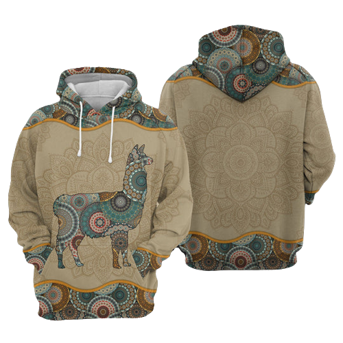 Llama Hoodie Llama Mandala Green Sand Color Hoodie