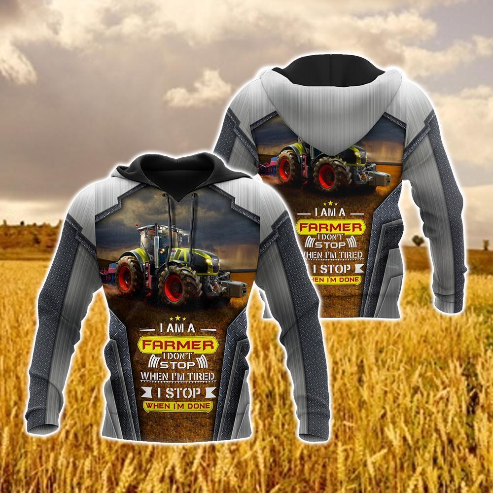 Gifury Farmer Hoodie Farmer Apparel Tractor I'm A Farmer I Don't Stop When I'm Tired I Stop When I'm Done Hoodie 2022