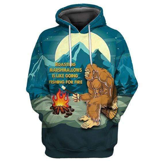 Bigfoot Camping Hoodie Roasting Marshmallows Is Like Going Fishing For Fire Hoodie Apparel
