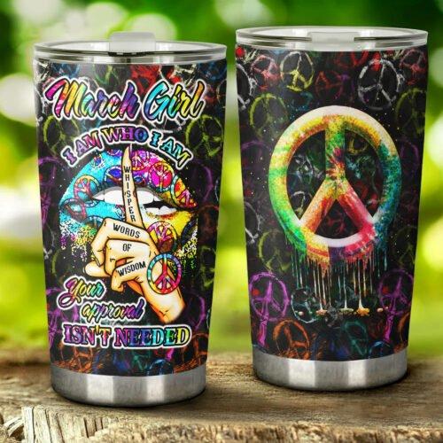  Hippie Tumbler 20 Oz I Am Who I Am Your Approved Isn't Needed Peace Signs Pattern Tumbler Cup Travel Mug