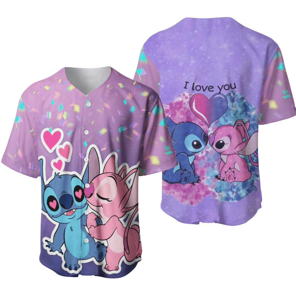 Stitch Jersey Disney Stitch And Angel Kissing I Love You Graphic Blue Pink Jersey Shirt Stitch Baseball Jersey Disney Baseball Jersey