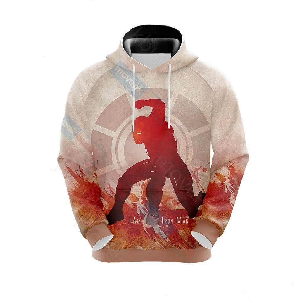 MV Hoodie Iron Man Hoodie Iron Man Silhouette I Am Iron Man White Red Hoodie