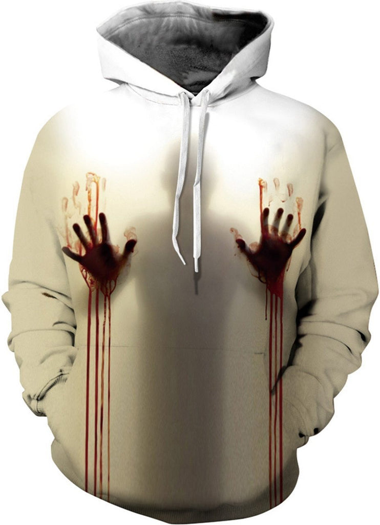 Gifury Halloween Hoodie Halloween Apparel Scary Bloody Hands Through Glass White Hoodie 2023