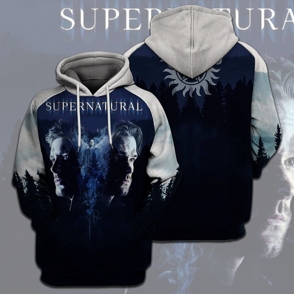  Supernatural T-shirt Dean And Sam Winchester Supernatural Logo Blue T-shirt Hoodie  