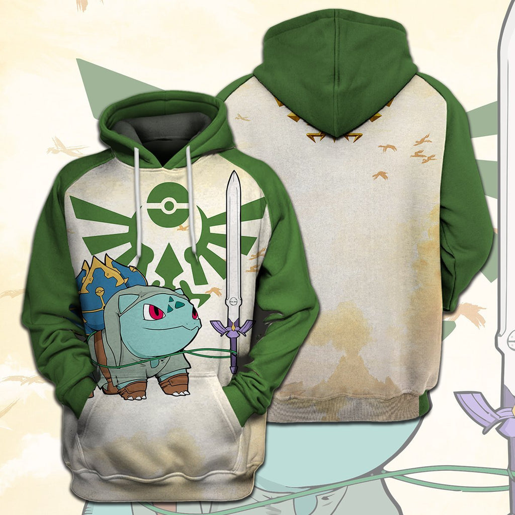  Legend Of Zelda Pokemon Shirt Bullbasaur Link Crossover Swordmaster Green T-shirt Legend Of Zelda Hoodie 