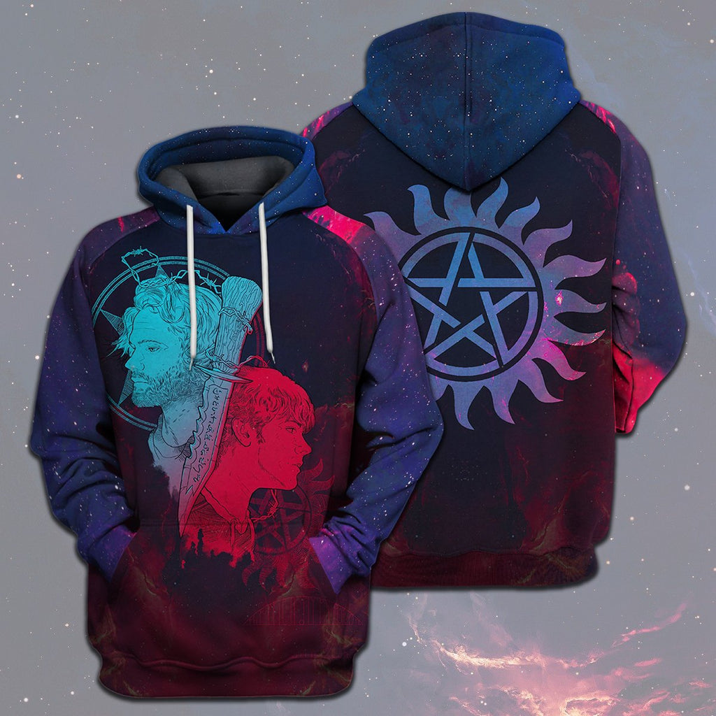  Supernatural T-shirt Dean And Sam Winchester Brothers Supernatural Logo Blue Red T-shirt Hoodie  