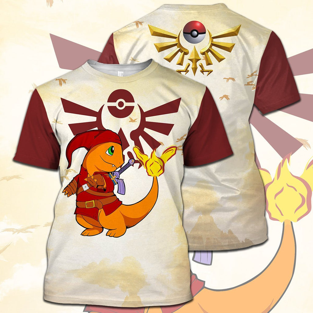  Legend Of Zelda Pokemon Shirt Pokemon Charmander Link Crossover T-shirt Legend Of Zelda Hoodie 