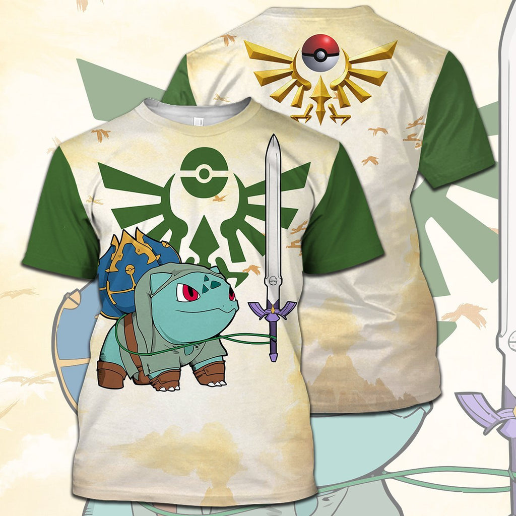  Legend Of Zelda Pokemon Shirt Bullbasaur Link Crossover Swordmaster Green T-shirt Legend Of Zelda Hoodie 