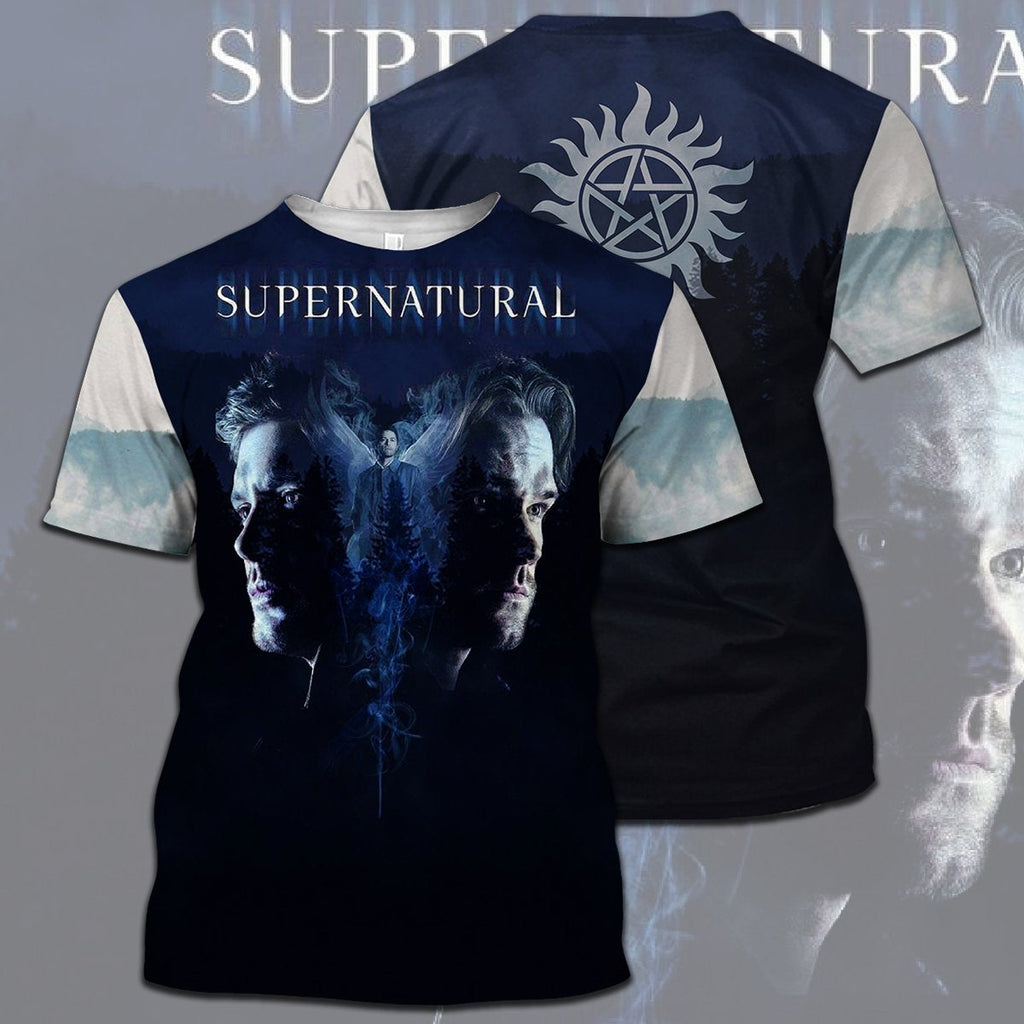  Supernatural T-shirt Dean And Sam Winchester Supernatural Logo Blue T-shirt Hoodie  