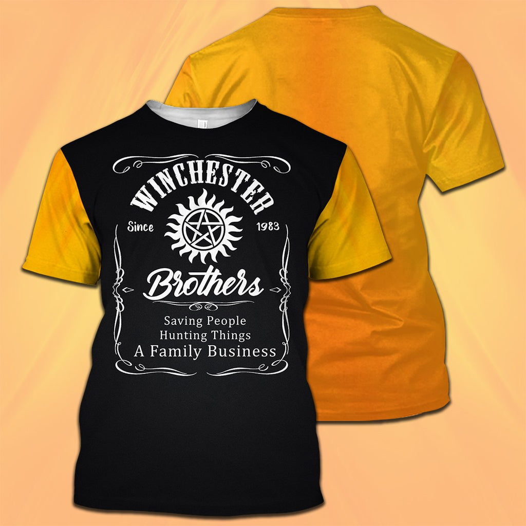  Supernatural T-shirt Winchester Brothers Saving People Hunting Things A Family Business Yellow T-shirt Hoodie  