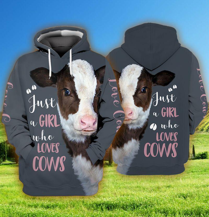 Gifury Cow Shirt Cow Apparel Just A Girl Who Loves Cow Farmer Grey Hoodie Cow Hoodie 2022