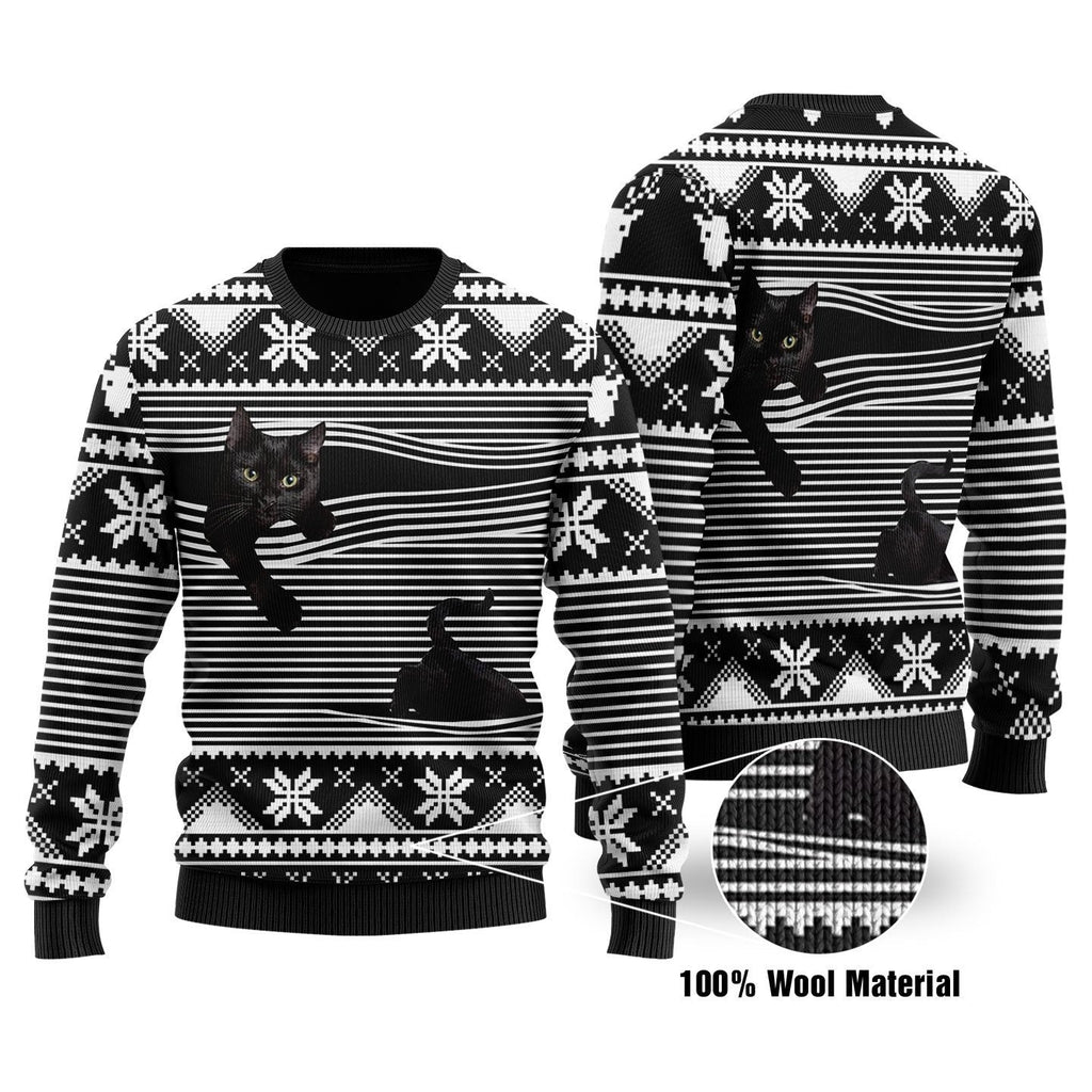 Gifury Cat Christmas Sweater Black Cat Christmas Pattern Black White 3d Ugly Sweater Cat Ugly Sweater 2022