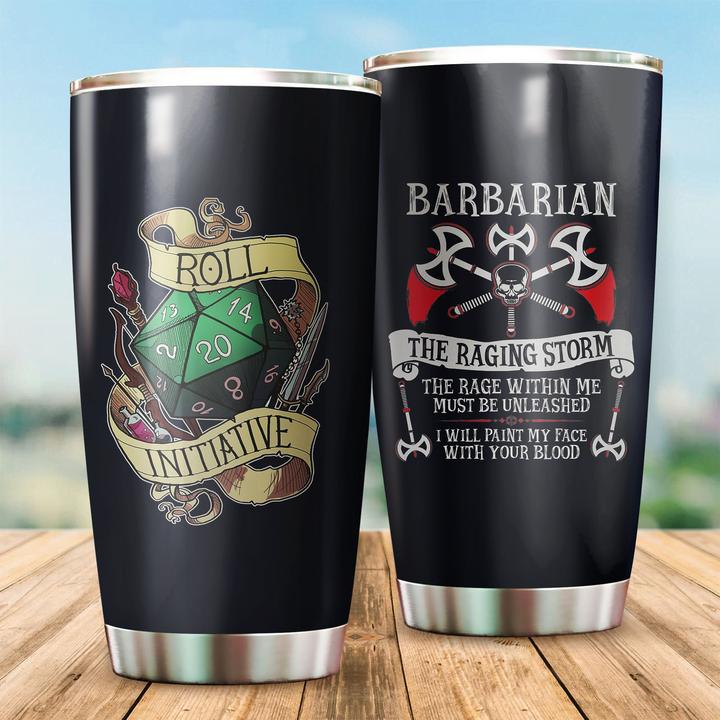 Dungeon And Dragon Tumbler 20 oz Roll Initiative Barbarian The Raging Storm Dice Black Tumbler Cup 20 oz