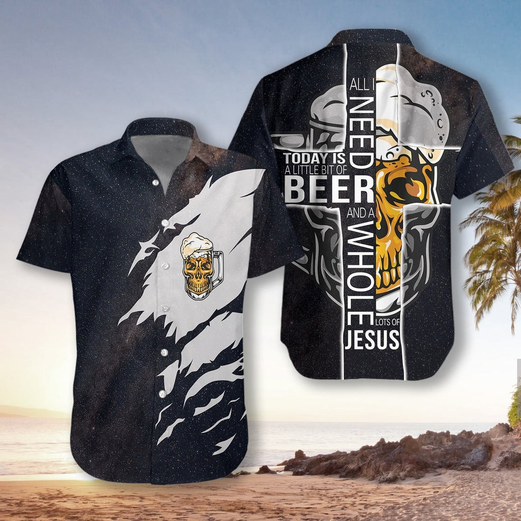 Gifury Beer Hawaiian Shirt All I Need Today Is A Little Bit Of Beer And A Whole Lot Of Jesus Aloha Shirt Beer Hawaii Shirt 2022