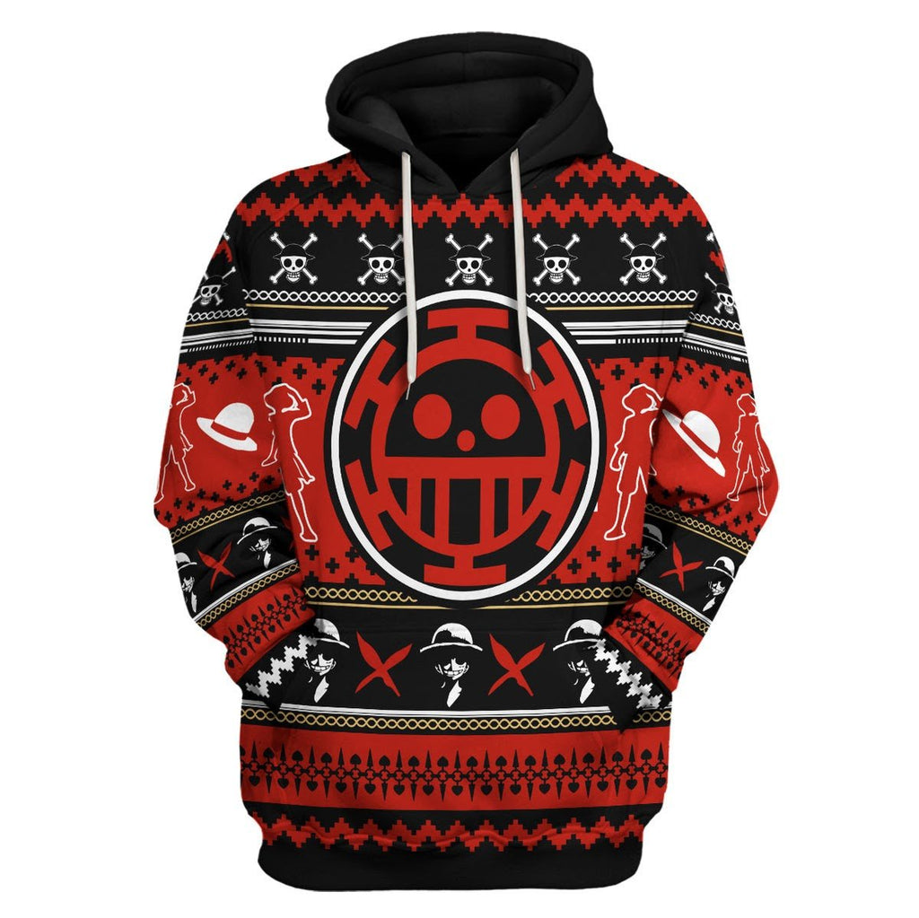  One Piece Hoodie Luffy Silhouette One Piece Symbol Pattern Black Red Hoodie One Piece Fan Gift  