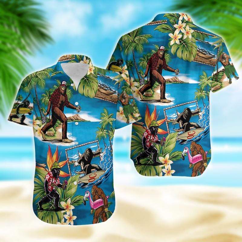 Friday89 Bigfoot Beach Hawaii Shirt Bigfoot Sasquatch On Vacation In Beach Hawaiian Shirt