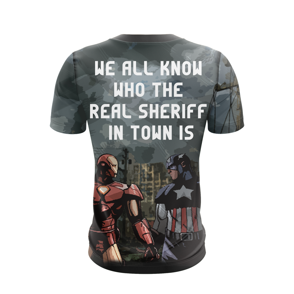 MV Shirt Captain America Iron Man We All Know Who The Real Sheriff In Town Is T-shirt