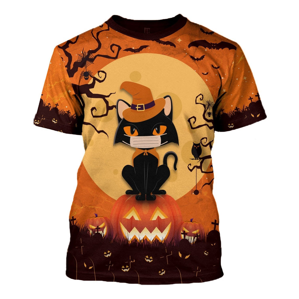 Gifury Halloween T-shirt Halloween Witch Cat Wearing Mask Pumpkin Orange Shirt Halloween Hoodie Halloween Hoodie 2024