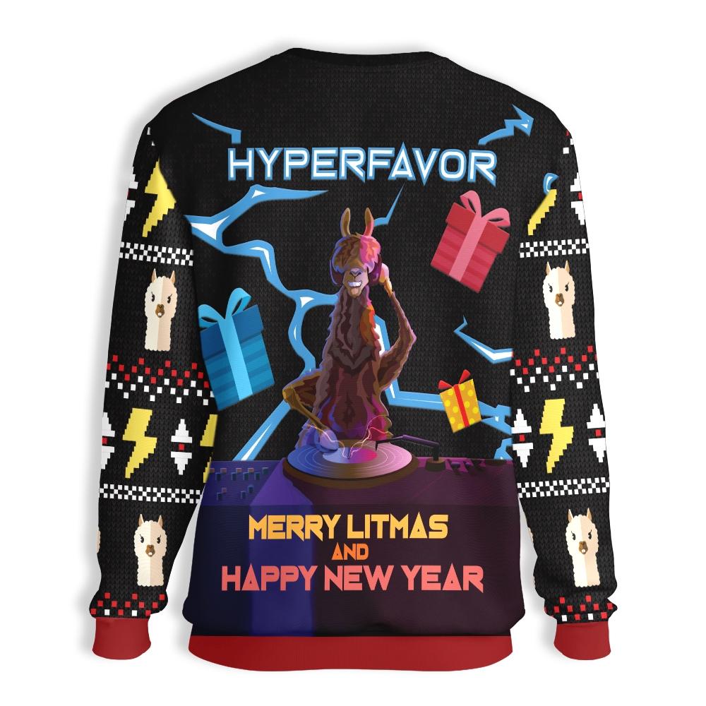 Llama Christmas Sweater DJ Llama Merry Litmas And Happy New Year Ugly Sweater