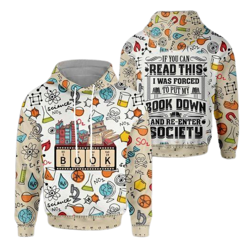 Gifury Book Hoodie If You Can Read This I Was Forced To Put My Book Down Science Symbols Pattern White Hoodie Book Apparel 2023