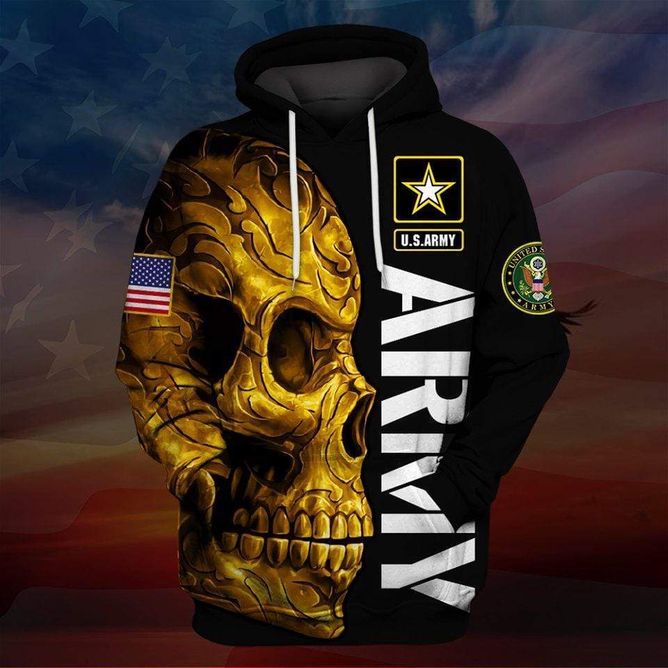 Veteran Hoodie Golden Skull US Army Veteran 3D All Over Print Hoodie