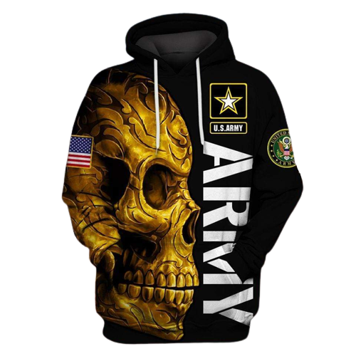 Veteran Hoodie Golden Skull US Army Veteran 3D All Over Print Hoodie