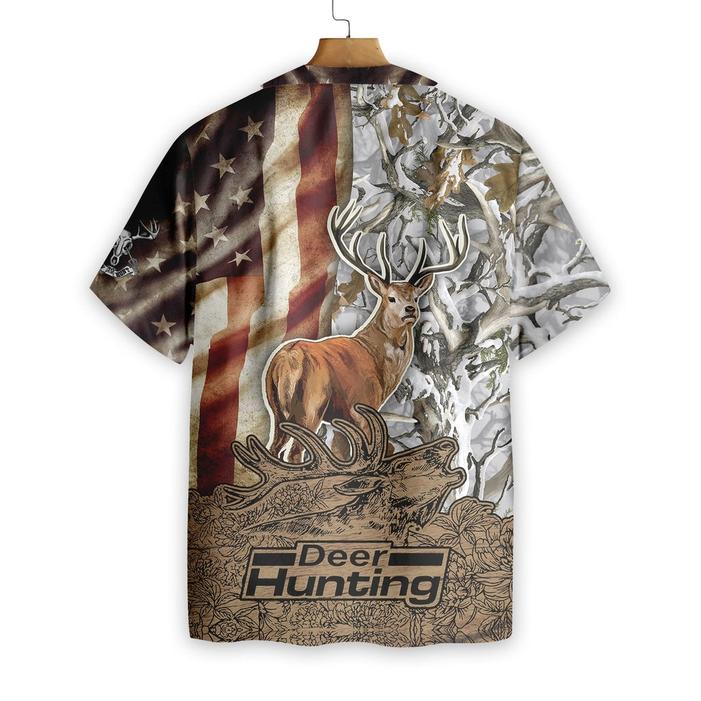 Gifury Hunting Shirt Hunting Aloha Shirt Deer Hunting Vintage American Flag Hawaiian Shirt 2023