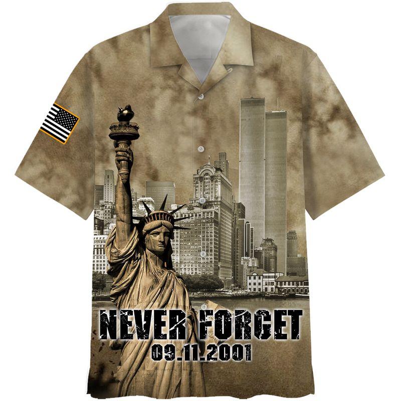 Gifury Patriot Day Hawaiian Shirt Never Forget 09-11-2001 Statue of Liberty Grey Hawaii Aloha Shirt September 11th Hawaii Shirt Patriot Day Apparel 2022