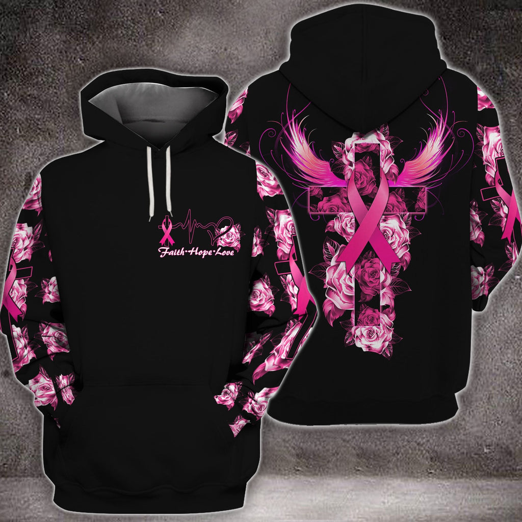 Gifury Breast Cancer T-shirt Faith Hope Love Wing Cross Rose Pink Black Hoodie Breast Cancer Hoodie 2022