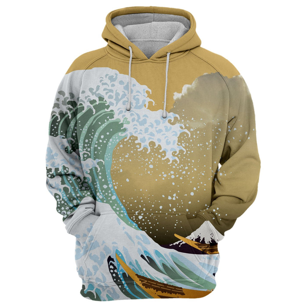 Gifury Japan Hoodie Japan Style The Great Wave Yellow Hoodie Japan Apparel 2022