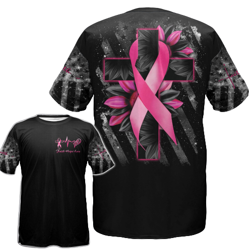 Gifury Breast Cancer Shirt Breast Cancer Awareness Faith Hope Love Ribbon With Sunflower And Cross Black Hoodie Breast Cancer Hoodie 2022